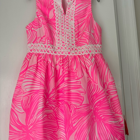 Lilly Pulitzer Pink on Pink Sleeveless Embroidered girls Sundress 7 🦩